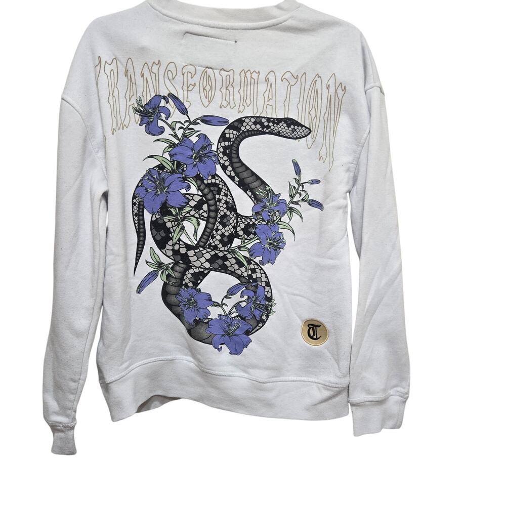 Brooklyn Clothing Co Snake Graphic Sweatshirt White Floral Back Sz S